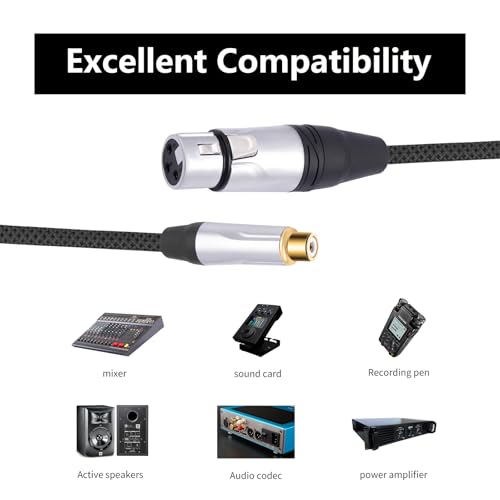 2Pack 1FT RCA Female to 3Pin XLR Female Balanced to Unbalanced Audio Cable;Balanced XLR to Unbalanced RCA Cable for Power Amplifier, Mixer, Audio Player - color: RCA F To XLR F