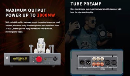 xDuoo TA-32 DAC Tube Balanced Headphone Amplifier Tube Preamp - Power UP to 3000mW, 16-600Ω, BT/USB/AES/Opt/Coax in