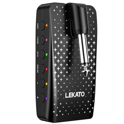 Guitar Headphone Amp, LEKATO Headphones Amplifier for Electric Guitar and Bass, Features 28 Drum Grooves, 14 Effects, 14 Amp Models, Built-in Bluetooth Streaming, OTG Recording, USB Rechargeable