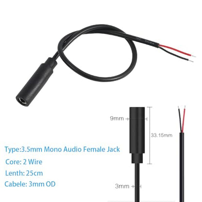 10PCS 3.5mm 1/8" TS Mono Audio Female Plug to 2Wire Pigtail Cable | 25cm Length，TS 2Pole，for Headphone Headset Earphone DIY Repair Replacement - style: 3.5mm TS Mono Female
