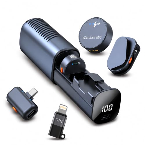 Wireless Lavalier Microphone, USB-C, 2-Channel, Clip-on Mic with Charging Case,Coin-Sized Invisible Mic，40H Battery, Noise Cancellation for iPhone Android Recording YouTube TikTok Live Streaming