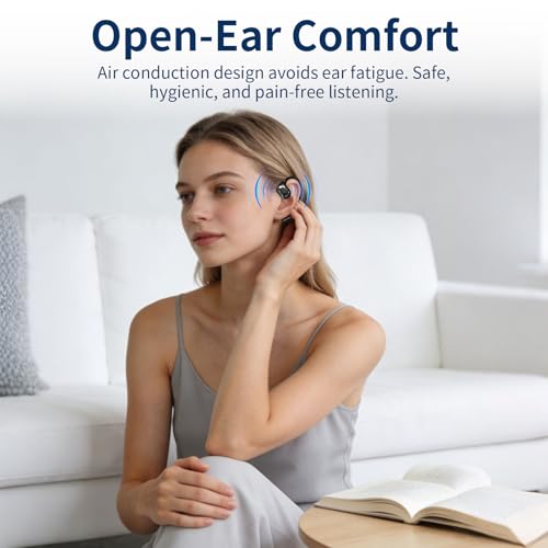Open Ear Headphones, True Wireless Bluetooth Earphones with Mic, Ultra-Comfort Sport Headset with LED Display, Powerful Sound, IPX4 Waterproof, Wireless Earbuds for Running Driving Workout, Black