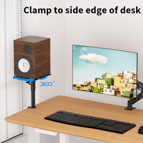 suptek Clamp-on Speaker Stand Desk Mount Set, Height Adjustment, Swivel, 9.6 x 8.8 inch Trays, Universal Audio Holders for Bookshelf Speakers, Elevated Sound, 2 Pack, Black, SDM001G - color: Black, size: Fixed Speaker Stands