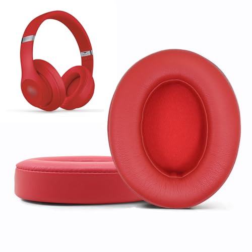 Replacement Ear Pads Cushions Compatible with Beats Studio 3.0/2.0, Headphone Ear Covers with High Density Memory Foam, Soft Leather, Adaptive Beats Headphones Replacement Earpads. (Red) - color: Red