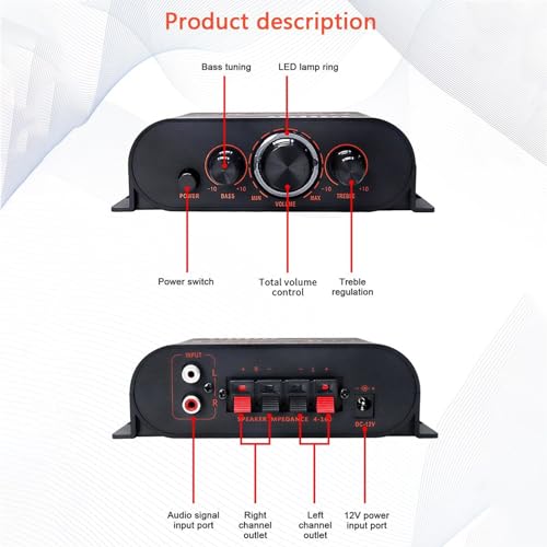 HiFi Power Amplifier 2 Channel Audio Power Amplifier Audio Amplifier Stereo Receiver Mini Power Amp 40W DC12V for Home Car Speakers TV Mobile Phones
