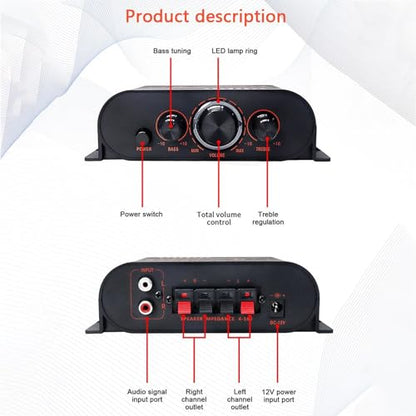 HiFi Power Amplifier 2 Channel Audio Power Amplifier Audio Amplifier Stereo Receiver Mini Power Amp 40W DC12V for Home Car Speakers TV Mobile Phones