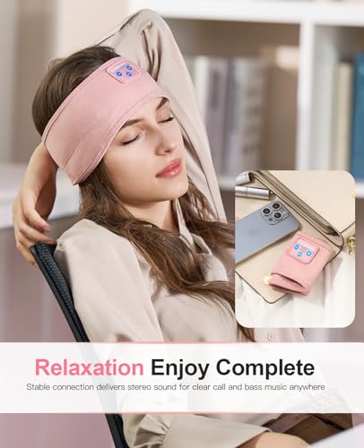 Perytong Sleep Headphones Wireless, Bluetooth Sports Headband Headphones with Ultra-Thin HD Stereo Speakers Perfect for Sleeping,Workout,Jogging,Yoga,Insomnia, Air Travel, Meditation (Bright Pink) - color: Bright Pink