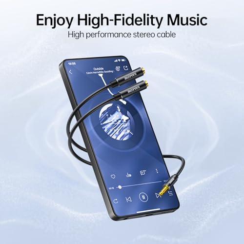 SAMZHE Headphone Splitter 3.5mm 1 Male to 2 Female Y Aux Cable, 24K Gold-Plated OFC Hi-Fi Stereo Cord No Mic, 9.8 Inch for PS5 PS4 Switch Xbox iPhone iPad Car Laptop Audio