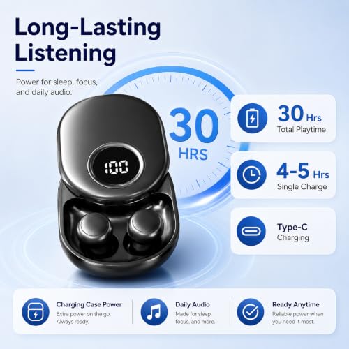 Invisible Sleep Earbuds for Side Sleepers, Mini Bluetooth Headphones, Black - color: Black