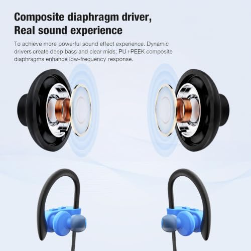 JOYWISE Bluetooth Headphones, Wireless Headphones 16H Playtime Wireless Earbuds with Mic Stereo in-Ear Earphones, IPX7 Waterproof Sports Headphone Sound Isolation Headsets for Running, Workout Blue - color: Sky Blue