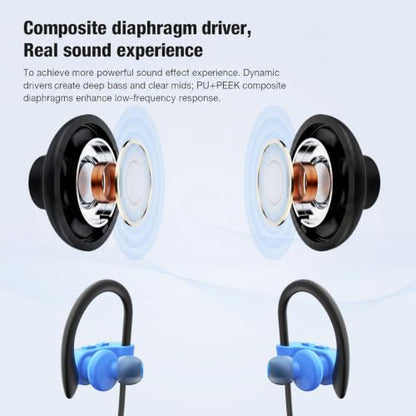 JOYWISE Bluetooth Headphones, Wireless Headphones 16H Playtime Wireless Earbuds with Mic Stereo in-Ear Earphones, IPX7 Waterproof Sports Headphone Sound Isolation Headsets for Running, Workout Blue - color: Sky Blue