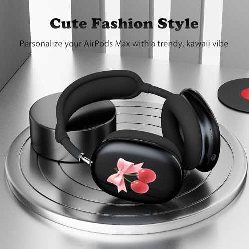 for AirPods Max Headphones Cherry Bow Ear Covers for AirPods Max 2 | Cute Clear Ear Cups Cover | Black Silicone Ear Pad Case Headband Cover for Apple AirPods Max 2/1 (2026/2024/2020) - color: Cherry Bow J/Black