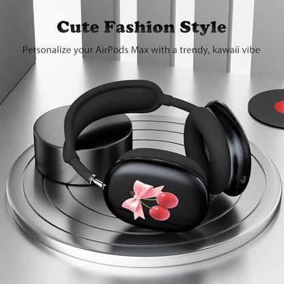 for AirPods Max Headphones Cherry Bow Ear Covers for AirPods Max 2 | Cute Clear Ear Cups Cover | Black Silicone Ear Pad Case Headband Cover for Apple AirPods Max 2/1 (2026/2024/2020) - color: Cherry Bow J/Black