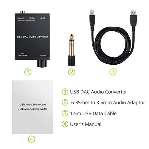 LiNKFOR USB DAC and Headphone Amplifier, Coaxial/Optical/6.35mm Headphone Output, USB to Coaxial S/PDIF Digital to Analog Converter Comaptible with Windows XP 7 10 and Mac PS4 PS3 - color: USB DAC with Amps