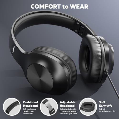 Upgraded USB C Wired Headphones, Over-Ear Type C Headphones with Microphone | HD Stereo Sound, Volume Control, Foldable USB Type C Headphones for Adults/Teens//Tablets/Computer/iPhone/Travel(Black)