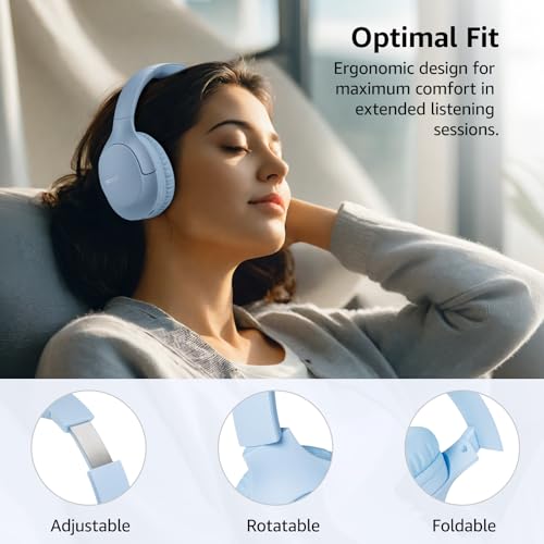 TOZO HA1 70H Over Ear Wireless Headphones Bluetooth 5.4 Foldable Headset | Deep Bass Stereo Sound, 32 Custom EQ Modes, Control Via Button, 78ms Low-Latency, Clear Call, Ideal For Travel Daily Use - color: Blue