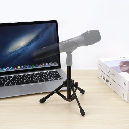 Geekria for Creators Tabletop Tripod Mic Stand Compatible with JBL Wireless Two, Sennheiser E835, E835-S, Audio-Technica ATM510 Microphones, Desktop Mic Stand with Foldable Non-Slip Feet