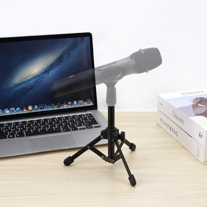 Geekria for Creators Tabletop Tripod Mic Stand Compatible with JBL Wireless Two, Sennheiser E835, E835-S, Audio-Technica ATM510 Microphones, Desktop Mic Stand with Foldable Non-Slip Feet