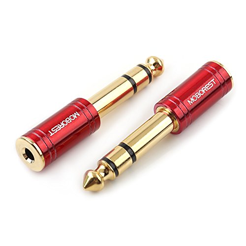 MOBOREST 1/4 to 3.5mm (1/8") Jack Headphone Adapter Audio Converter –2RED | 6.35mm Male to 3.5mm Female adapter Pure Copper connectors for lossless TRS sound, guitar amp, piano, keyboard, mixer, studio - color: 2RED