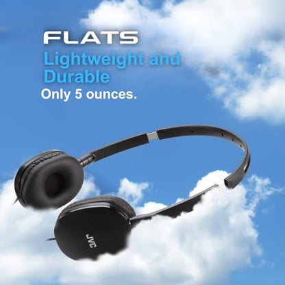 JVC Flats Foldable Colorful Flats On Ear Headphones with Remote and Microphone, 3.94 Foot Gold Plated 3.5mm Slim Plug - HAS160MA, Adjustable - Black - color: Black, style: Mic and Remote