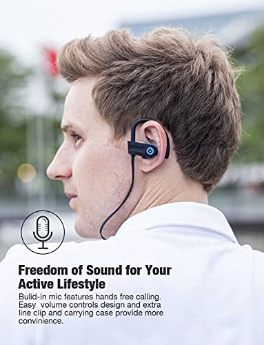 Bluetooth Headphones, Otium Wireless Sports Earbuds, Waterproof IPX7 w/Mic, HD Stereo in-Ear Earphones, Case, Fast Pairing, Gym Running Workout, 10 Hrs Battery Noise Cancelling Headsets - color: Blue