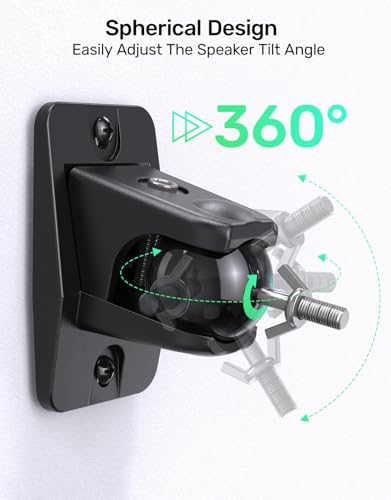 Surround Sound Rear Speaker Wall Mount, Aluminum, Max 11 lbs, 2 Pack | Adjustable Angle, Aluminum Build, Fits 1/4"-20, 5mm & 4mm Threads, Compatible with Roku, Samsung Q990D/Q990F and Others