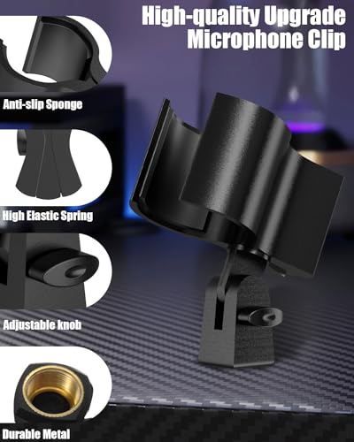 Upgraded Microphone Clip Holder, Universal Adjustable Microphone Holder for All Microphones Size at 32mm-60mm, with 5/8" to 3/8" Screw Adapter - 2 Pack