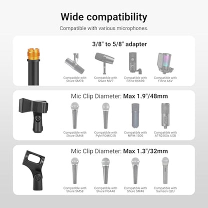 NEEWER Mic Stand Floor, Microphone Tripod with Boom Arm, Heavy Duty Adjustable Stand & Arm with 2 Mic Holder Clamps, 3 Cable Clips, Bag, 3/8" to 5/8" Adapter for Singing Podcast Recording, MS046 - style: MS046