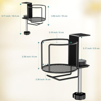 2-in-1 Desk Cup Holder with Headphone Hanger,Anti-Spill Table Water Bottle Holder,Clamp On Table Metal Drinking Holder,Compatible with Universal Cups/Bottles/Mugs/Cans/Tumblers/Thermoses/Glass,1Pack