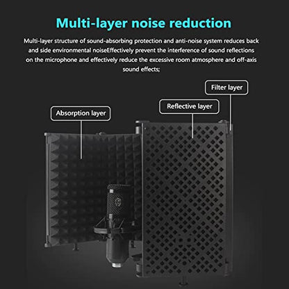 BUZHI Foldable Adjustable Sound Absorbing Vocal Recording Panel Portable Acoustic Isolation Microphone Shield Sound-Proof Plate,Adjustable Sound-Proof Plate