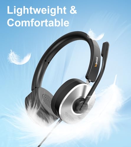 Wantek USB Headset with Microphone for PC, Wired On-Ear | Noise Cancelling Mic, USB/3.5mm/Type-C, Home Office, Work, Call Center, Online Courses, Skype, Zoom（Silver）