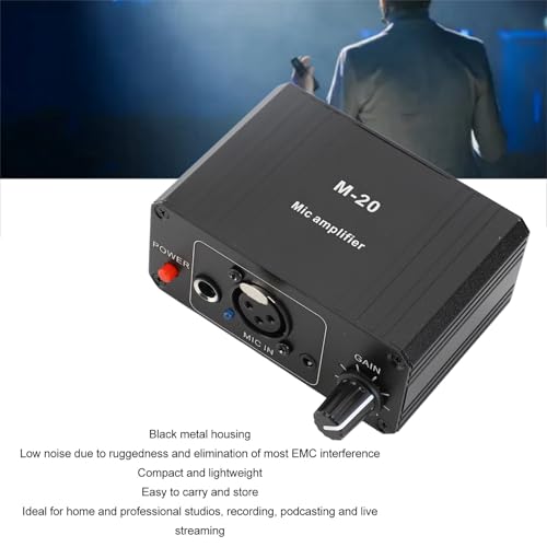 Microphone Preamp, Microphone Preamplifier Mic Preamp for Vocal, 48V Power XLR Output Mic Preamplifier for Dynamic and Condenser Microphones Booster