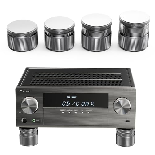 Adjustable Speaker Isolation Feet, Anti-Vibration, 4 Pack, Gray | 0.9-1.5 Inch Adjustable, 500 lbs Capacity, Metal Non-Slip Silicone, Speaker Subwoofer Turntable, Vibration Damping Set of 4 - color: Grey