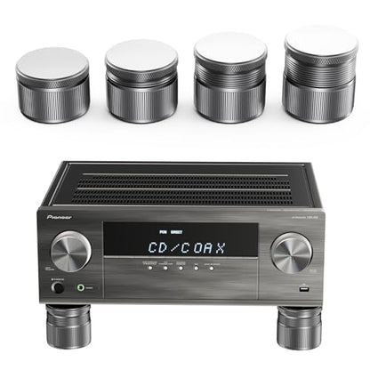 Adjustable Speaker Isolation Feet, Anti-Vibration, 4 Pack, Gray | 0.9-1.5 Inch Adjustable, 500 lbs Capacity, Metal Non-Slip Silicone, Speaker Subwoofer Turntable, Vibration Damping Set of 4 - color: Grey