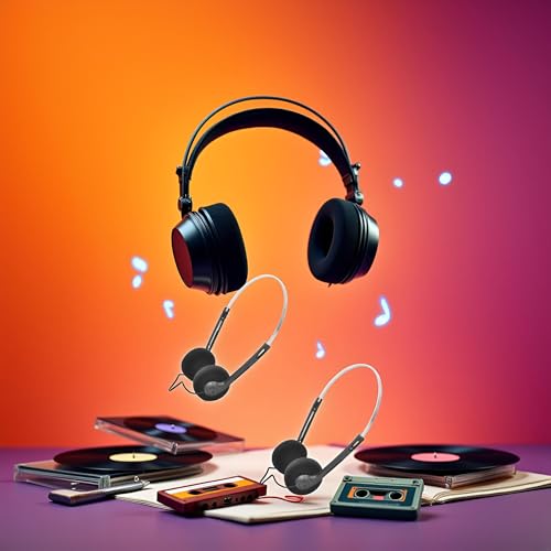 2 Pcs Retro On Ear Headphones, Wired Stereo Headphones, Lightweight Portable Headphone with Adjustable Headband, Cassette Player, Over-Ear (Black)