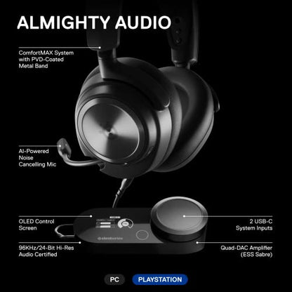 SteelSeries Arctis Nova Pro Multi-System Gaming Headset - Premium Hi-Fi Drivers, Hi-Res Audio - 360° Spatial Audio - GameDAC Gen 2 - ESS Sabre Quad-DAC - Stealth Retractable Mic - PC, PS5, PS4, Switch - style: Nova Pro PC | PlayStation