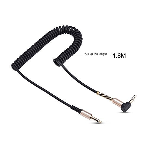 Sorandy 3.5mm Male to Male Audio Cable, Stereo Retractable Coiled Cable, Gold Plated Audio Cord with L Shaped Right Angle Connector, Extends to 6ft, Ideal for Smartphone Car MP3 MP4