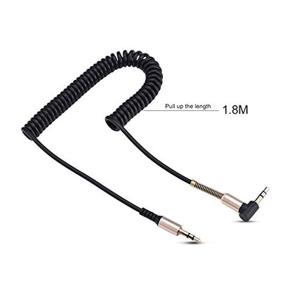 Sorandy 3.5mm Male to Male Audio Cable, Stereo Retractable Coiled Cable, Gold Plated Audio Cord with L Shaped Right Angle Connector, Extends to 6ft, Ideal for Smartphone Car MP3 MP4