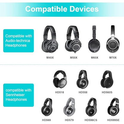 Coiled Audio Cable for ATH-M50x M40x M70x M60x Headphones– Replacement AUX Cord with 6.35mm Adapter