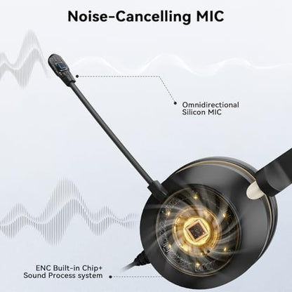 Wireless Headset with Mic for Work, Bluetooth Headset with Microphone (Noise Cancelling & Mute Button), Wireless Headphones with Mic for Work from Home/Office/PC/Call Center/Computer/Laptop/Teams/Zoom