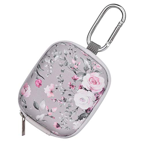 Earbud Case, AIRSPO Airpods 4 Case Airpods Pro 3rd Generation Galaxy Buds 4/3/FE Earphone Organizer Carrying Case Small Storage Bag Hard EVA Shockproof Cover with Carabiner Clip (Grey Pink Rose)