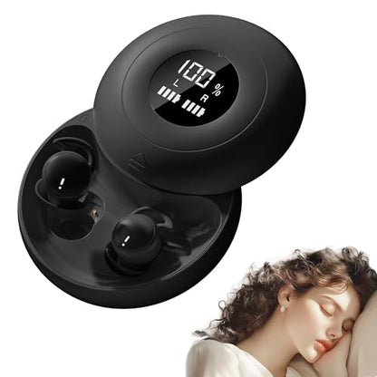 Sleep Earbuds Bluetooth 6.0, Mini Invisible Silicone Sleep Earbuds for Side Sleepers, Noise Blocking Sleeping Headphones, Hidden Earbuds with LED Display for Small Ears, Sleep & Relax（Black） - color: Black