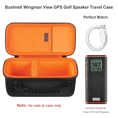 GPS Speaker Hard Carrying Case for Bushnell Golf Wingman View Golf Speaker | Bushnell Wingman GPS Golf Speaker Travel Protective Bag Storage Holder, Extra Mesh Pocket Fits Charging Cable Remote, Black+ - color: Black+inside Orange