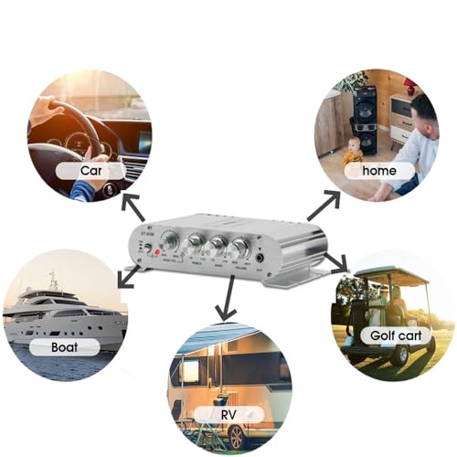 Stereo Audio Amplifier, Mini HiFi 2.1 Stereo Bass Car Home Audio Power Amplifier, Professional Digital Amp for Use on Your Carrier or at Home (Silver)