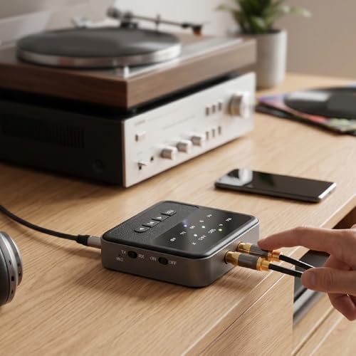Tangxi Bluetooth 5.4 Transmitter Receiver, Wireless Audio Adapter with Lossless Sound & Low Latency Connection, Support 2 Devices for Headphone Speaker Mobile Phone