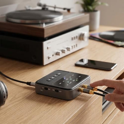Tangxi Bluetooth 5.4 Transmitter Receiver, Wireless Audio Adapter with Lossless Sound & Low Latency Connection, Support 2 Devices for Headphone Speaker Mobile Phone