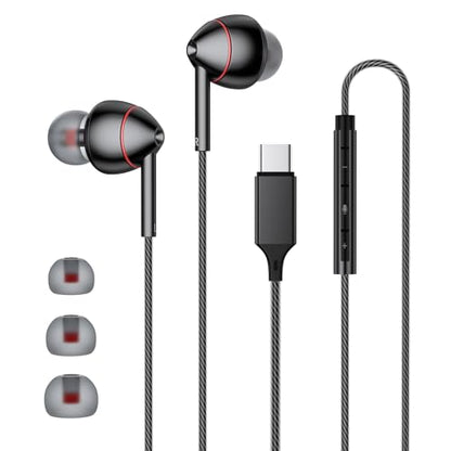 USB-C Wired Earbuds with Microphone, Volume Control, Noise Canceling, Compatible with Samsung Galaxy S24 S23 S22, iPhone 17 16 15 Pro Pro max, Pixel Phones - color: Updated black