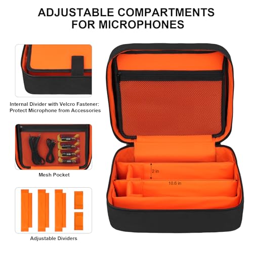 4-Slot Wireless Microphone Case | Mic Carrying Case compatible with JBL Partybox/Shure/TONOR handheld mic system, double layer organizer for receiver & cables - size: 4 Microphone Carrying Case