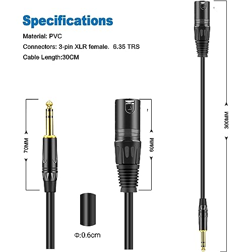 LanSenSu XLR to 1/4 TRS Stereo Adapter,XLR Male to 1/4 Inch (6.35mm) Stereo Balanced Microphone Stereo Audio Converter AdapterCable 2Pack- 11.8inch - size: 6.35mm to XLR Male-11.8in