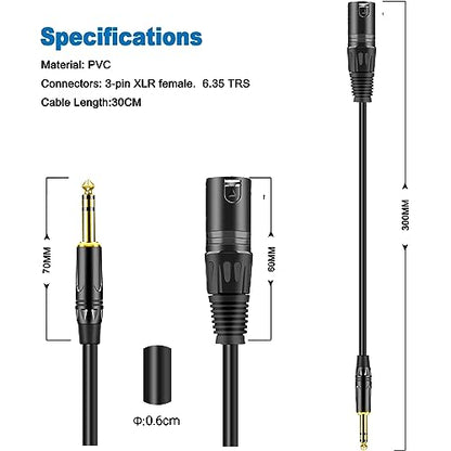 LanSenSu XLR to 1/4 TRS Stereo Adapter,XLR Male to 1/4 Inch (6.35mm) Stereo Balanced Microphone Stereo Audio Converter AdapterCable 2Pack- 11.8inch - size: 6.35mm to XLR Male-11.8in